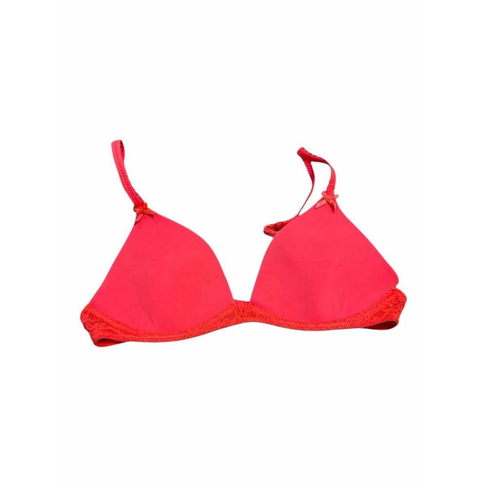 AERIE Women’s Coral Pink Orange Lace Trim Push Up Bra Size 34A